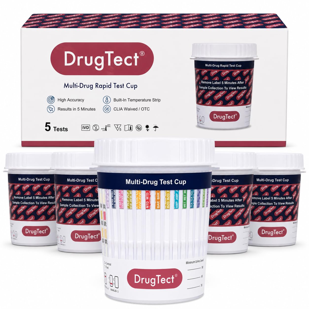 DrugTect copa empaque frontal mostrando kit y beneficio de conveniencia