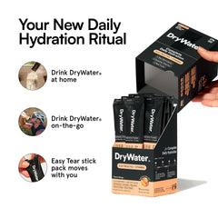 Etiqueta nutricional de DryWater Peach Mango destacando potasio y vitaminas