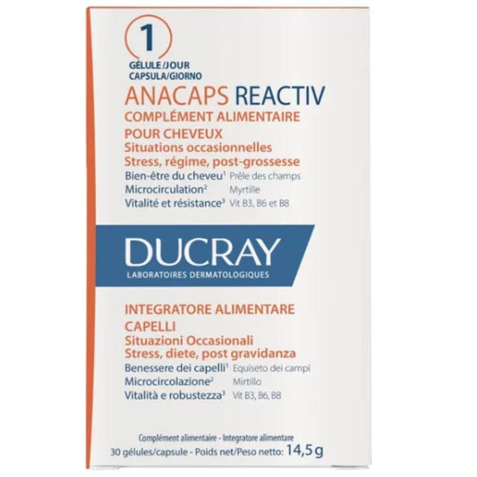 Ducray ANACAPS REACTIV bottle packshot for hair vitality support