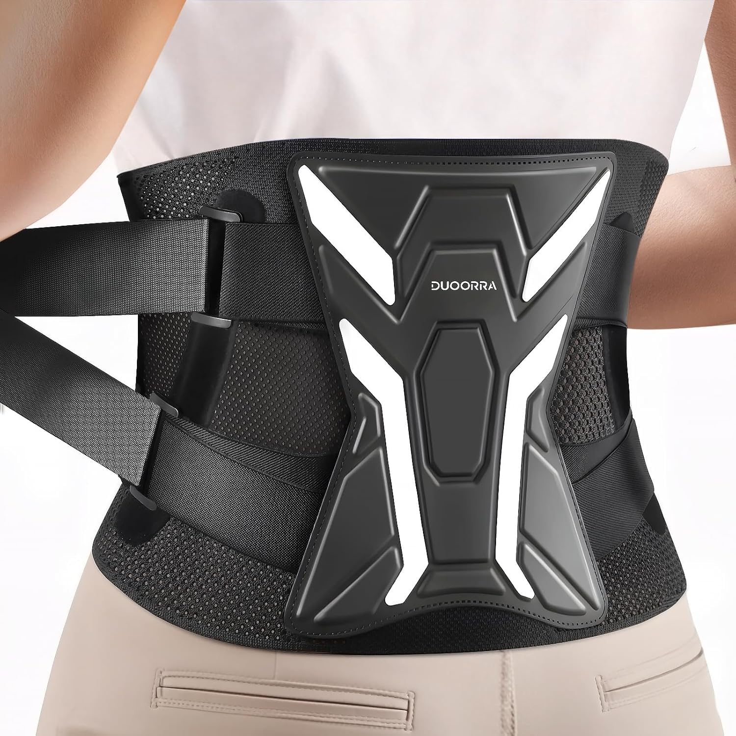 Duoorra vista frontal del soporte lumbar con ajuste cómodo