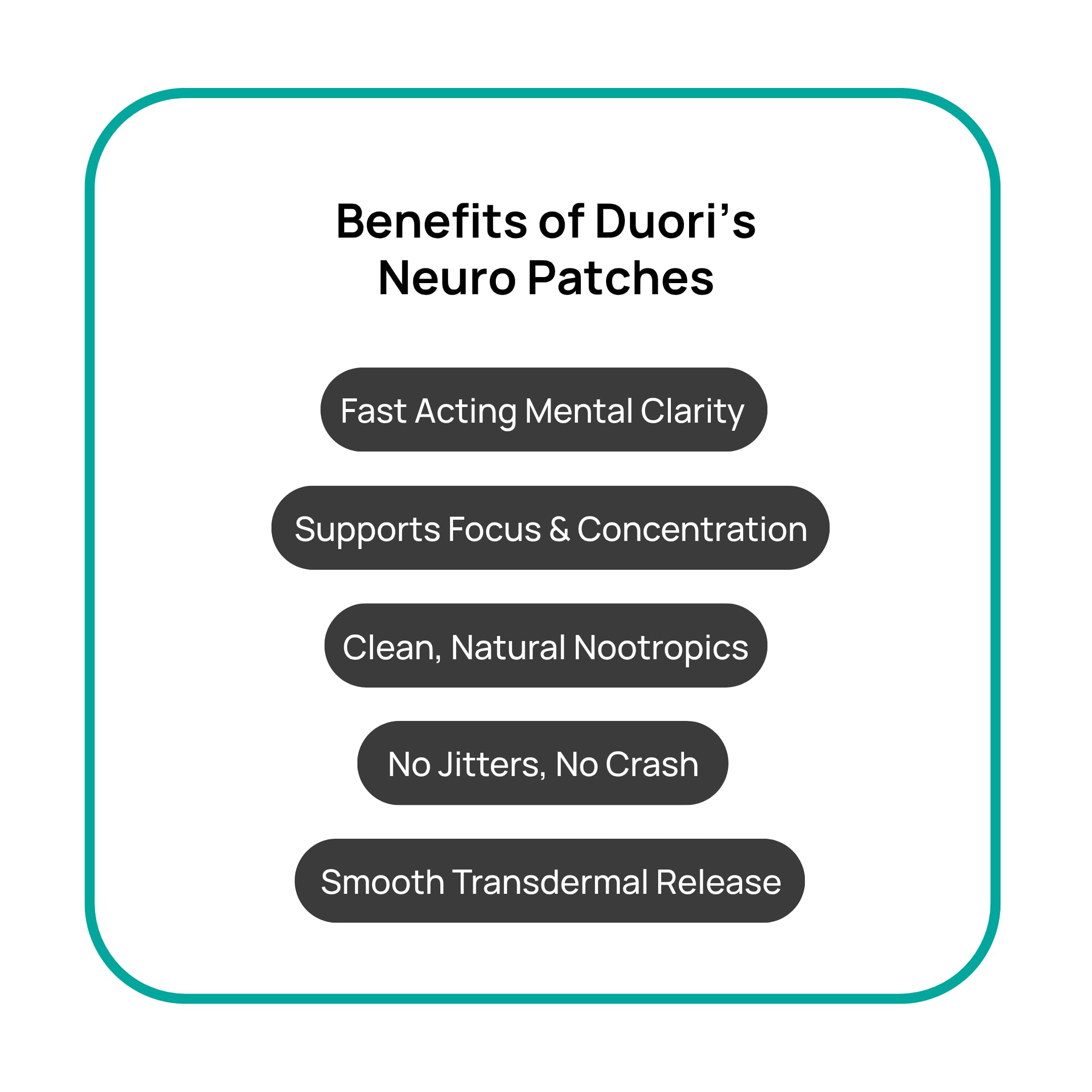 DUORI Neuro Patch packaging highlights sugar-free energy and eight hours of focus.