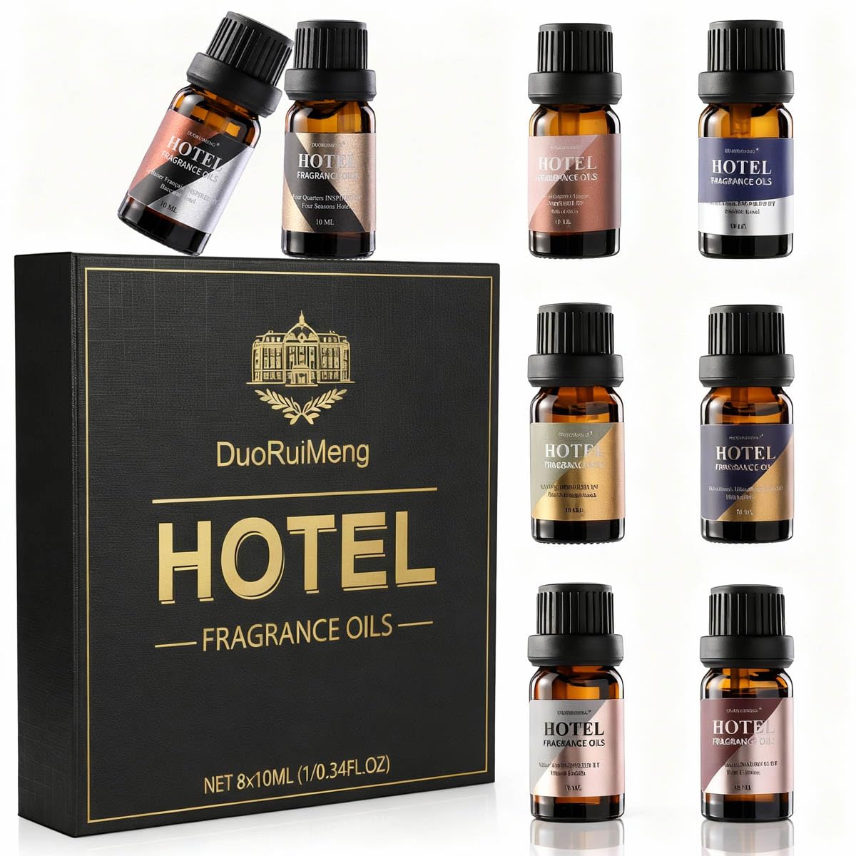 DuoRuiMeng empaque frontal mostrando set de ocho aromas y lujo