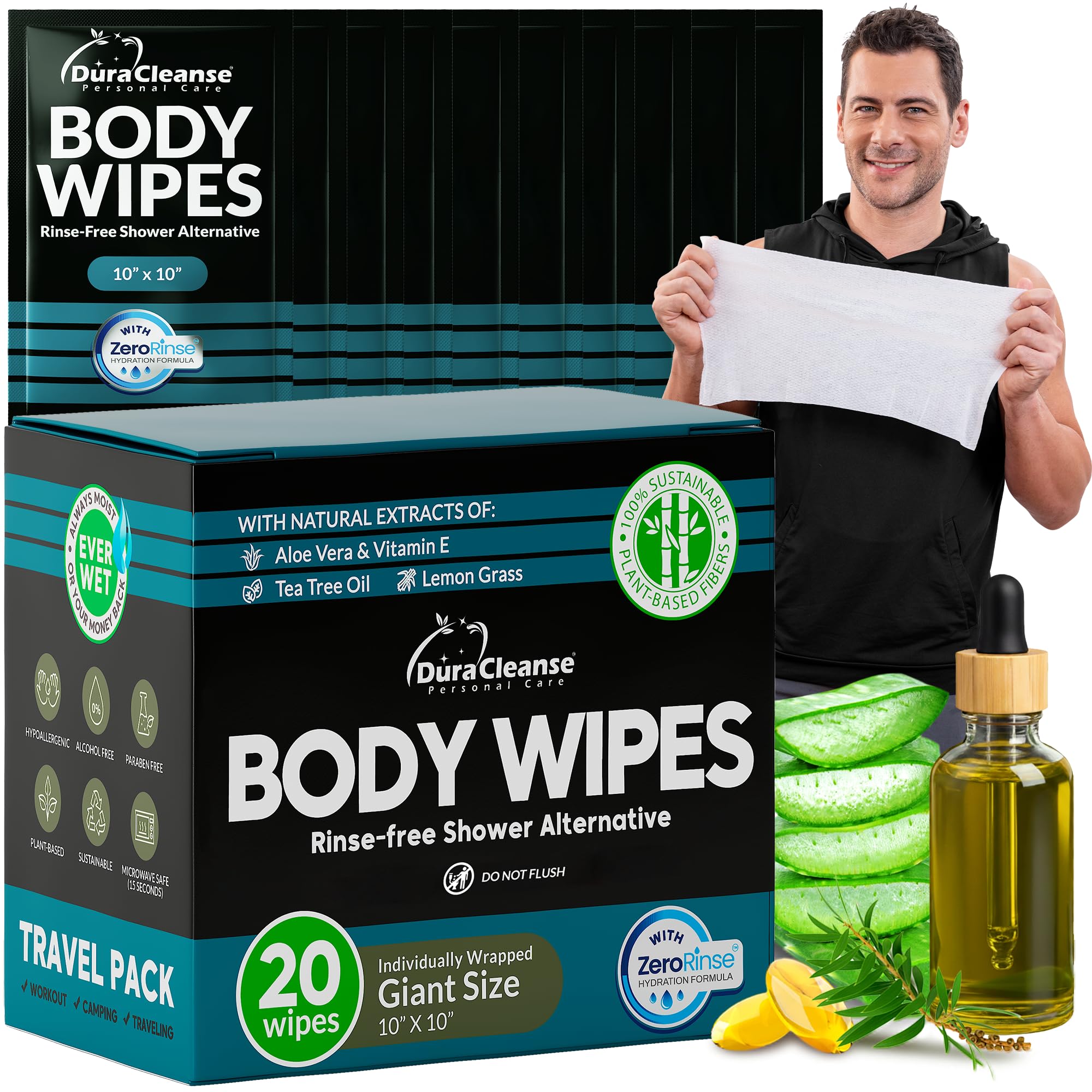 Dura Cleanse paquete frontal mostrando dosis portátil y uso de viaje