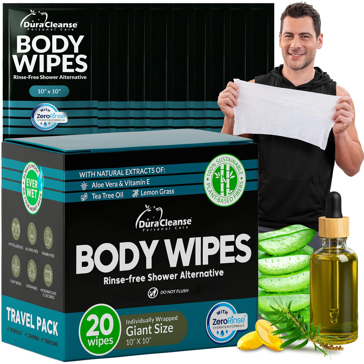 Dura Cleanse paquete frontal mostrando dosis portátil y uso de viaje