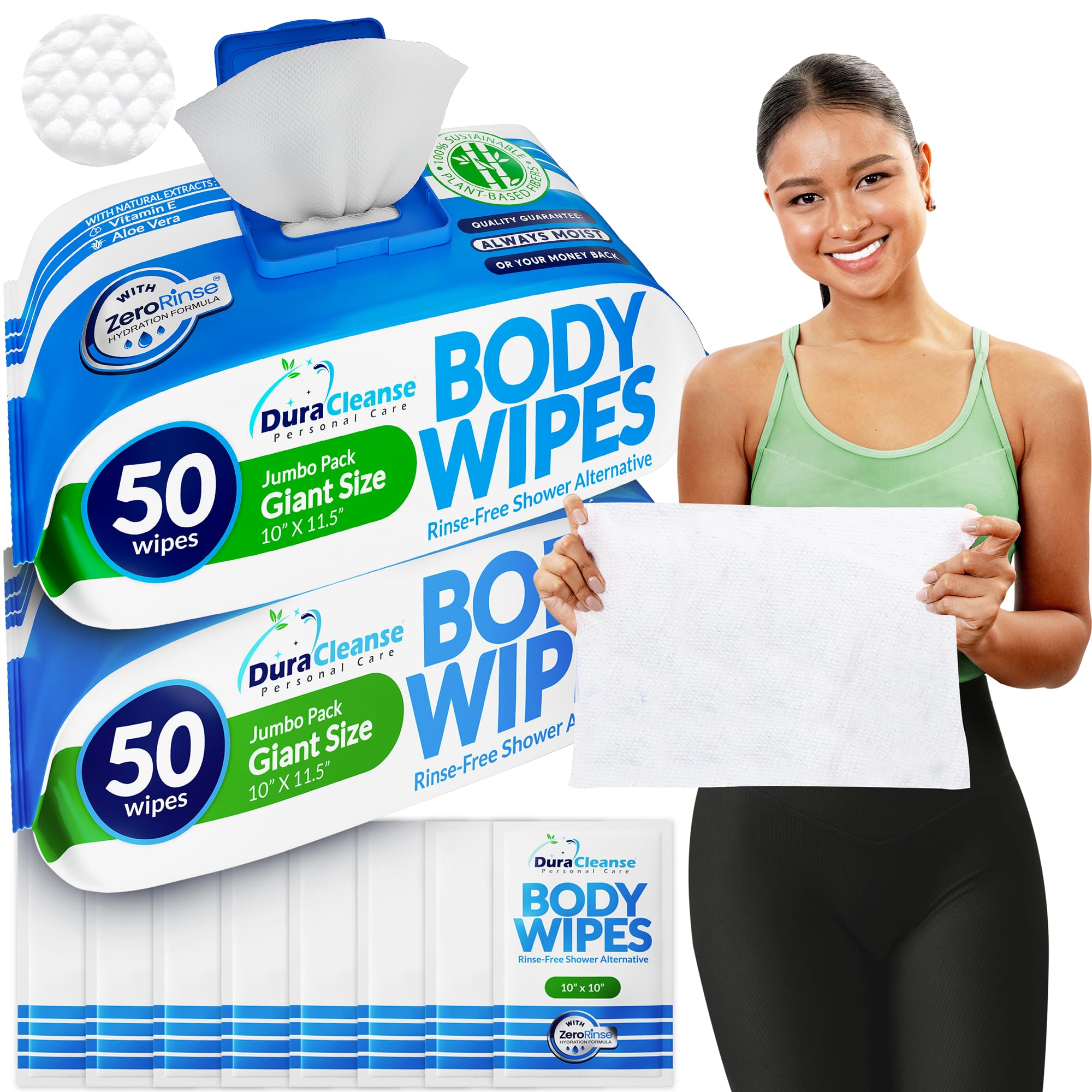Dura Cleanse frente del paquete mostrando 100 toallitas y diseño claro, ideal para almacenaje