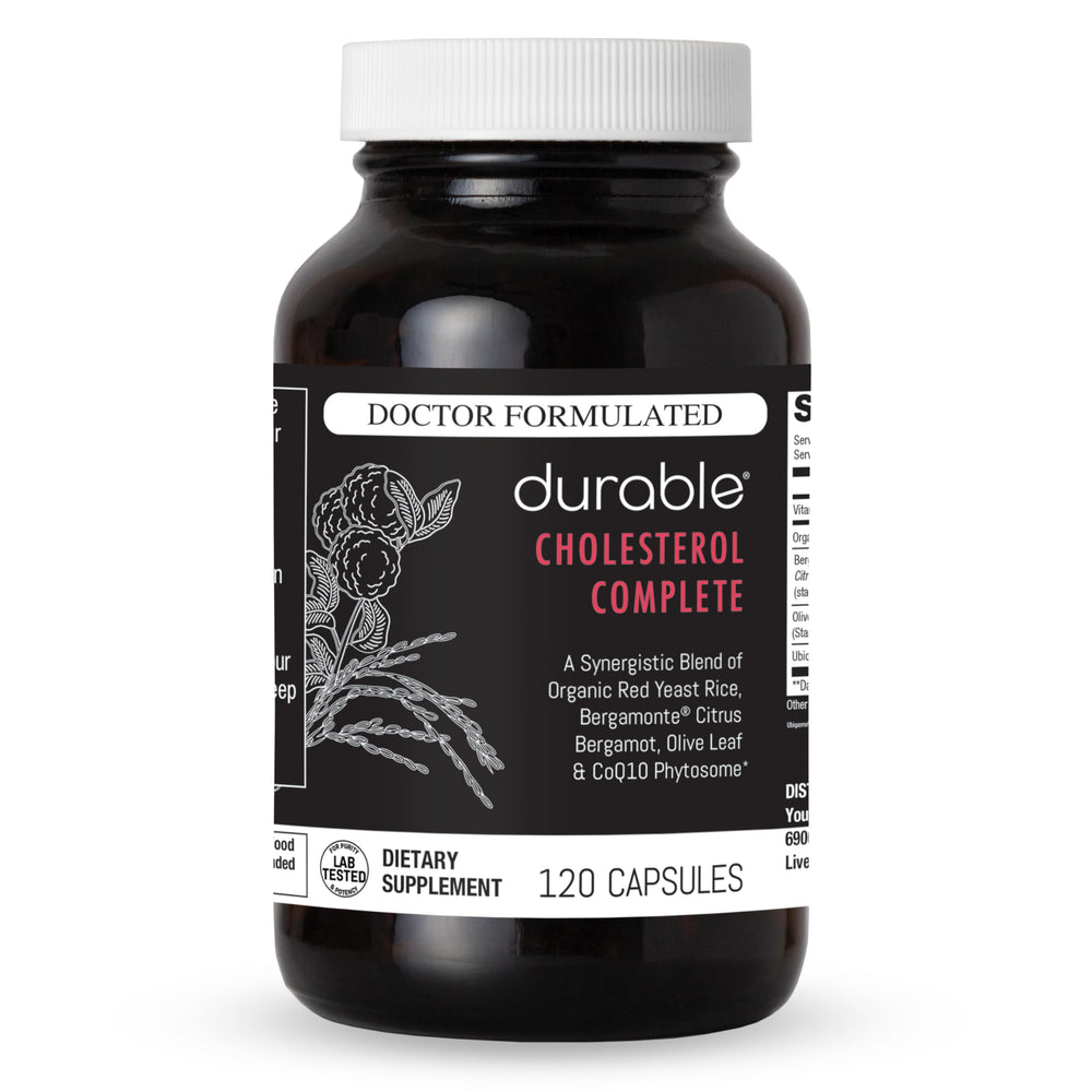 Durable envase frontal mostrando 120 cápsulas y beneficios visibles