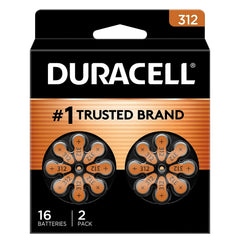 Duracell pila 312 frontal mostrando pack de 16 y beneficio de energía duradera