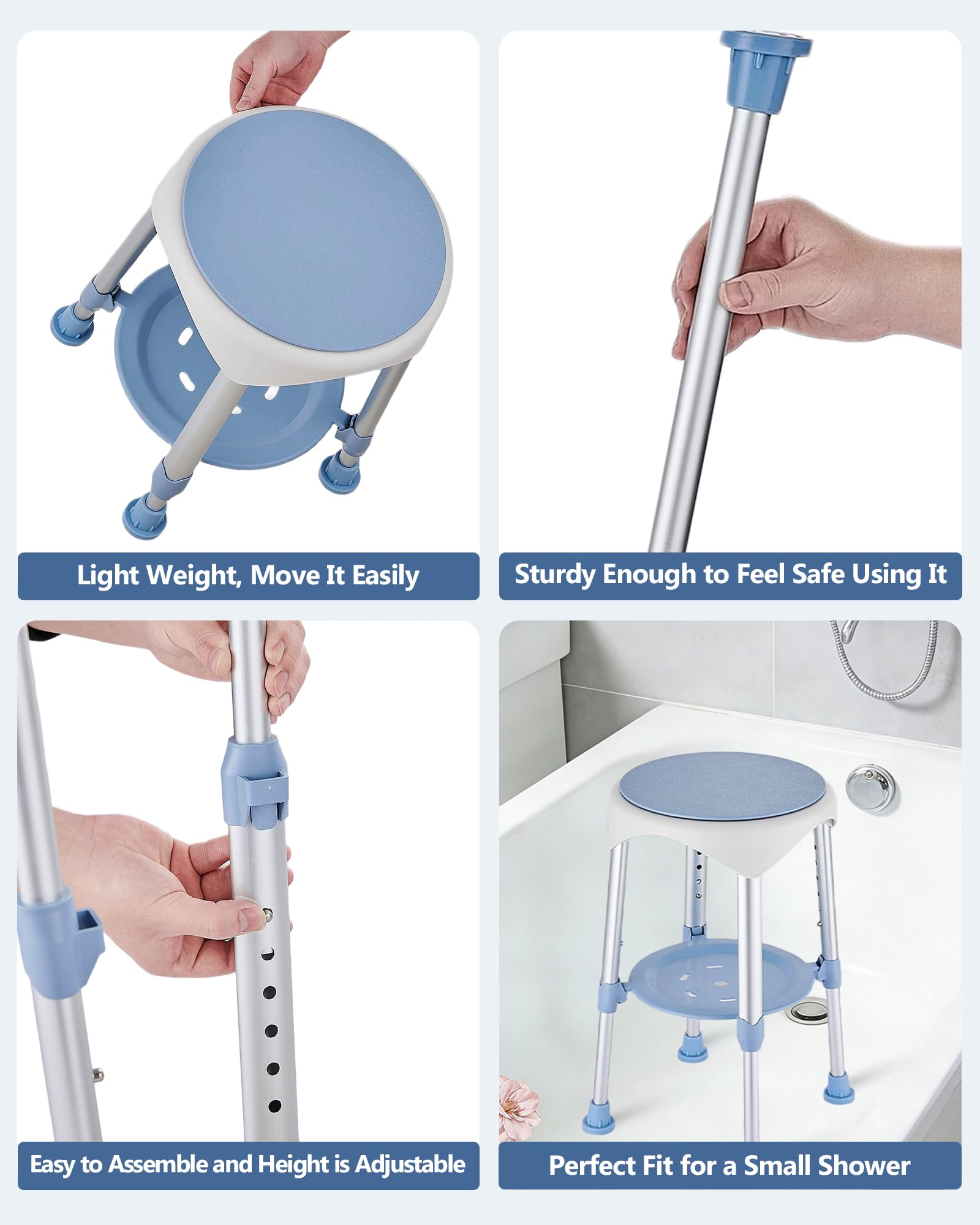 DUTYWORKS silla en uso dentro de la ducha, comodidad para bañarse sentado