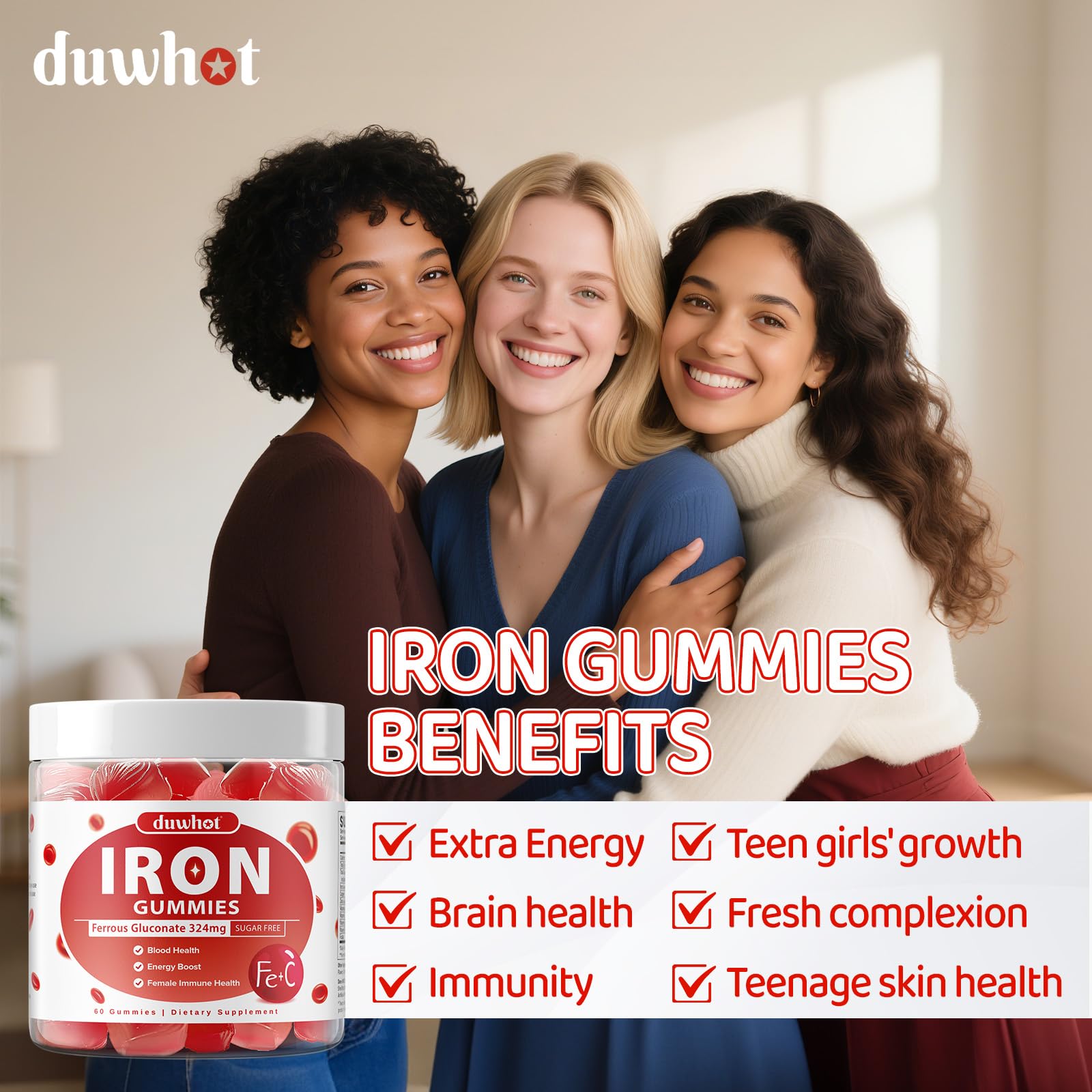 duwhot ingredientes naturales con jugo de fresa y extracto de monje, sabor auténtico