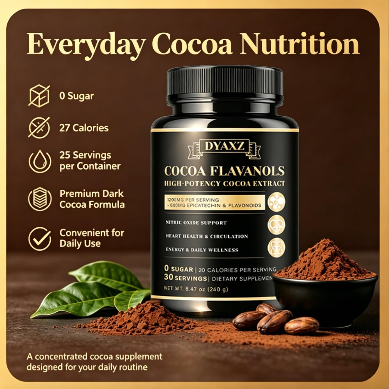 DYAXZ cacao integrado en smoothie cremoso y nutritivo