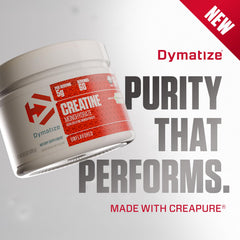 Dymatize polvo de creatina textura cercana, muestra mezcla sin grumos
