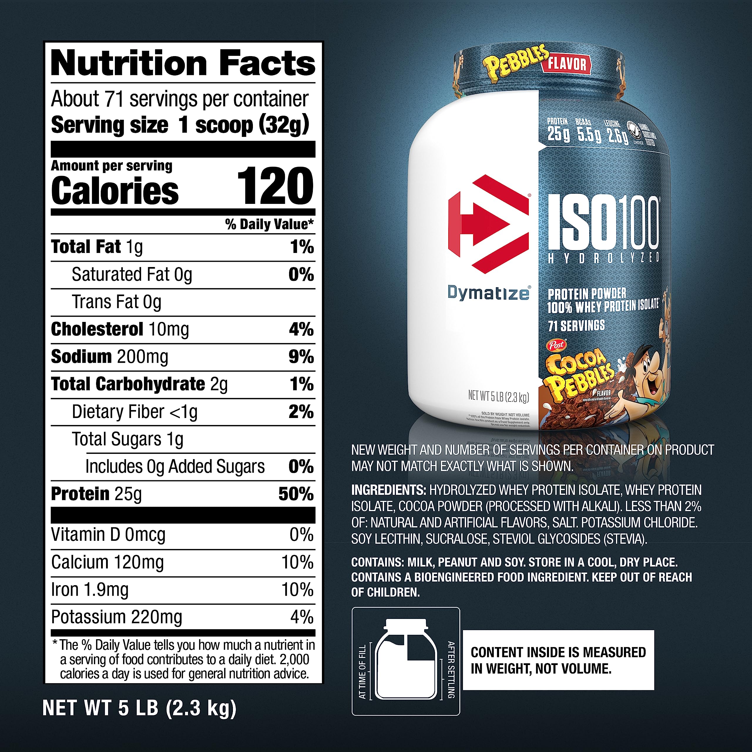 Dymatize etiqueta con información nutricional mostrando pureza y macros