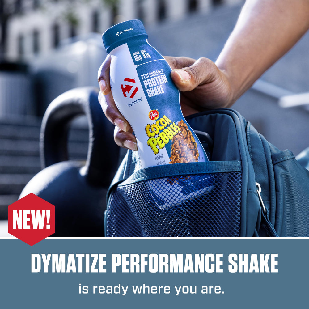 Dymatize etiqueta con 30 g proteína y 24 vitaminas para información rápida