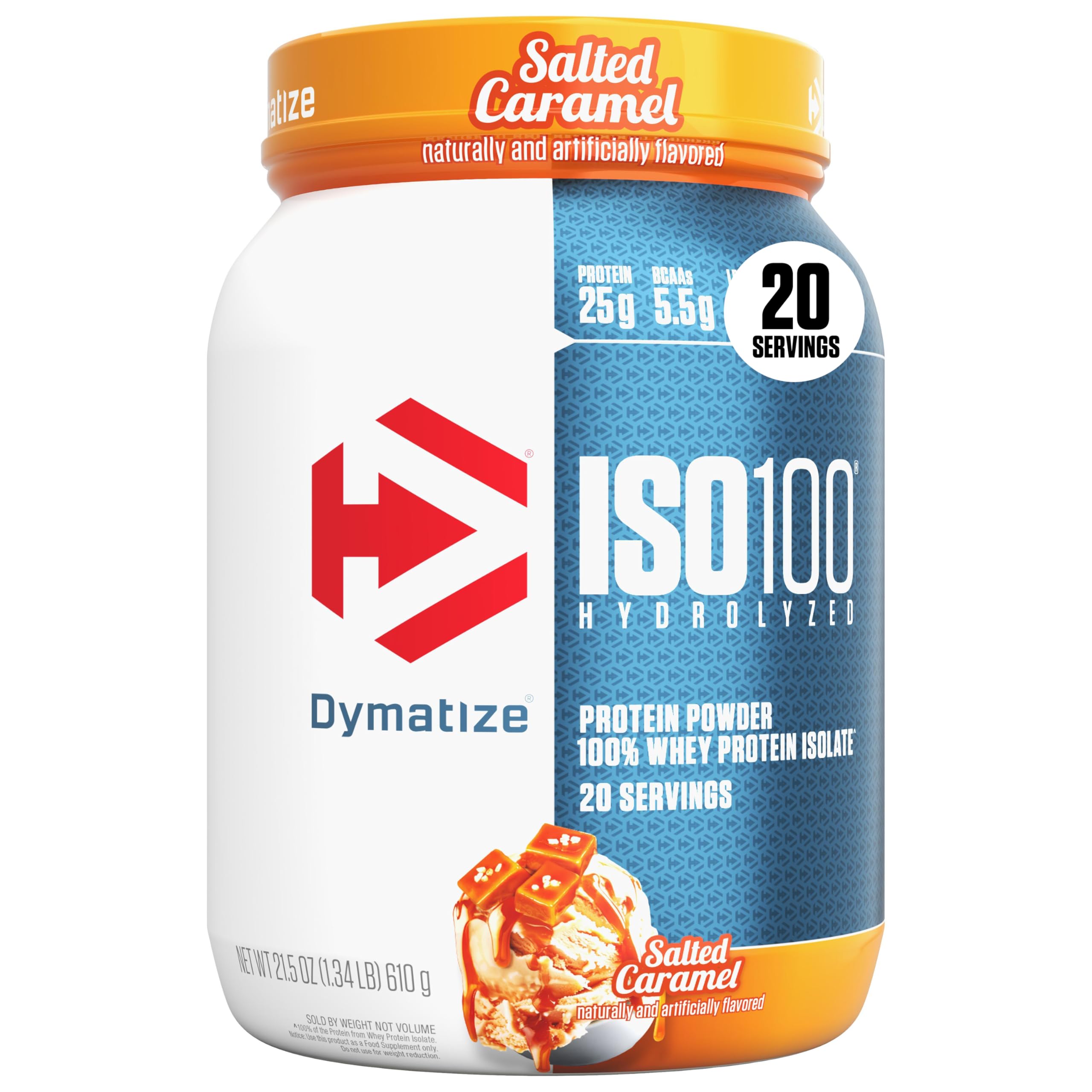 Dymatize envase frontal mostrando etiqueta clara y beneficio proteína alta