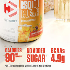 Vaso con batido Dymatize ISO100 Clear piña, refresca tras entreno