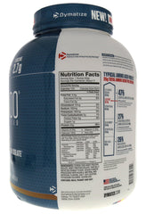 Dymatize empaque lateral con sellos y certificaciones de calidad visibles