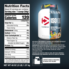 Dymatize ISO100 comparación de tamaño del envase para evaluar cantidad útil