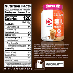 Dymatize etiqueta nutricional enfocada en datos de proteína y BCAA
