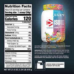 Dymatize etiqueta nutricional ISO100 detalle de proteína y BCAA