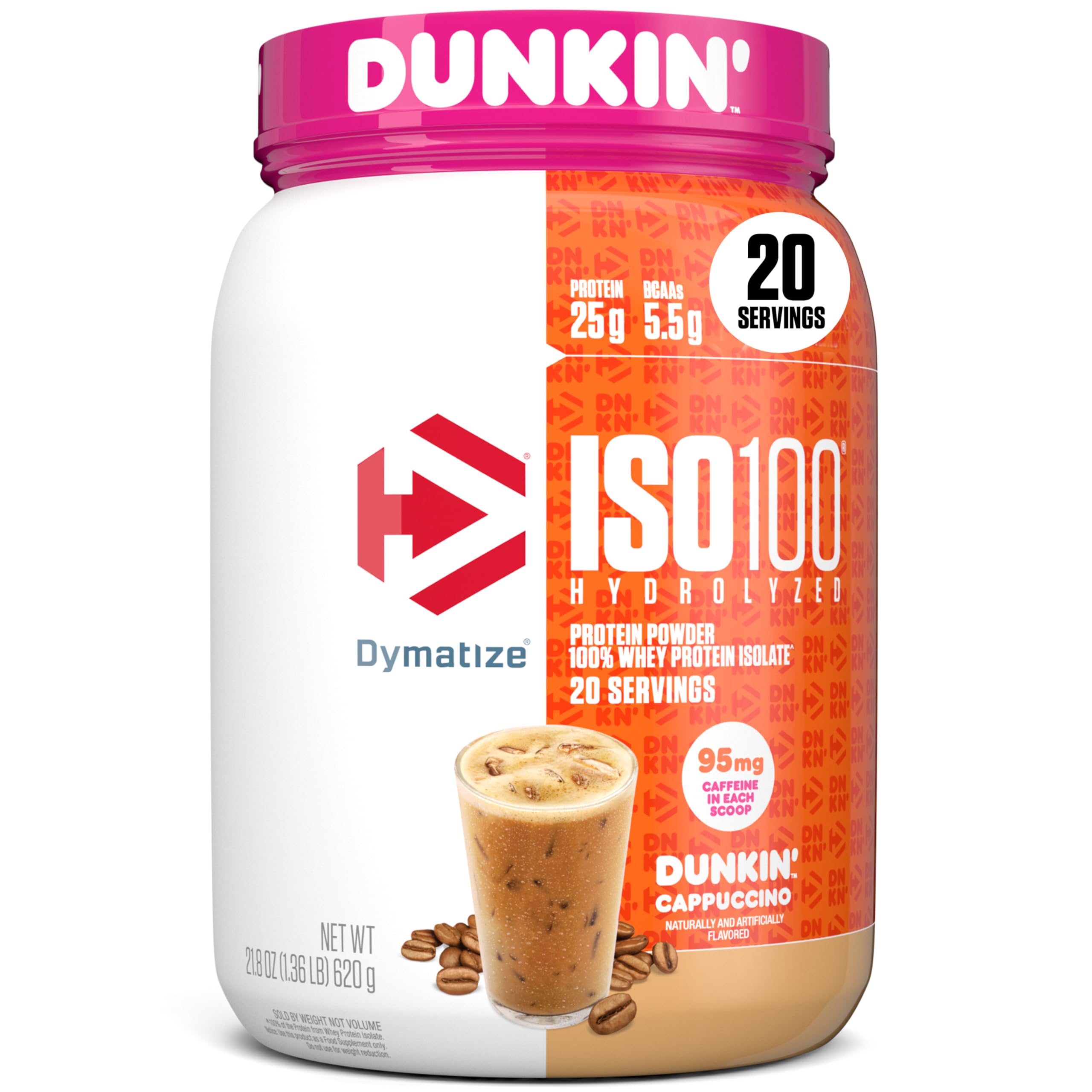Dymatize envase frontal mostrando diseño y beneficio de proteína pura