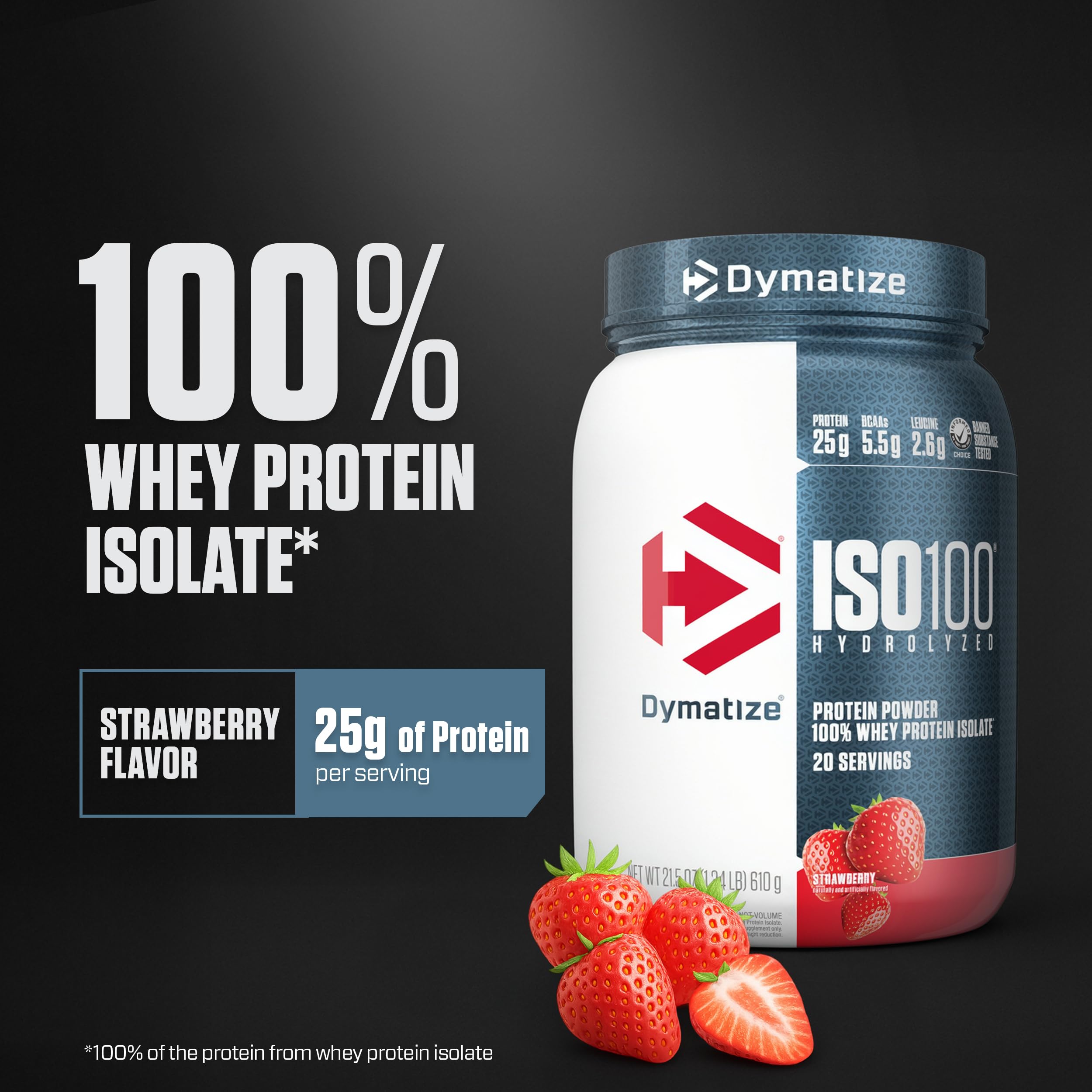 Textura del polvo Dymatize ISO100 fresa, fácil disolución y sensación ligera