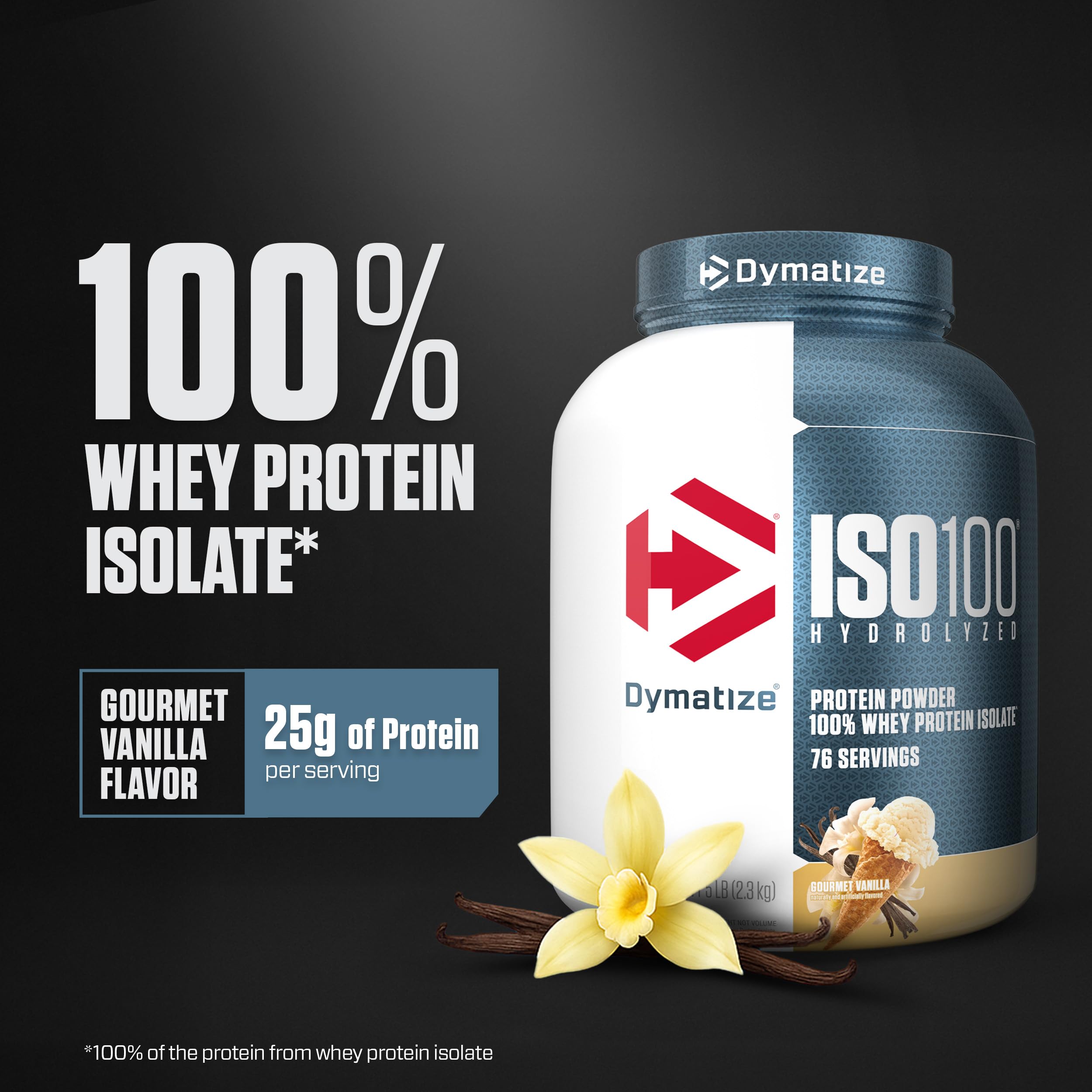 Dymatize batido de vainilla en vaso, textura cremosa y fácil disolución para recuperar