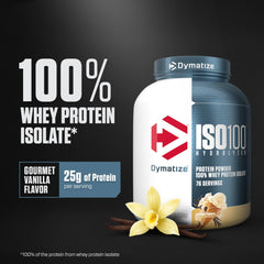 Dymatize batido de vainilla en vaso, textura cremosa y fácil disolución para recuperar