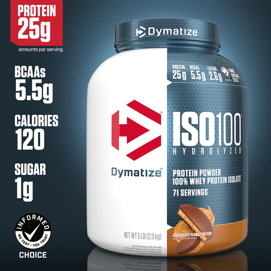 Dymatize primer plano del polvo con textura fina que facilita mezcla rápida