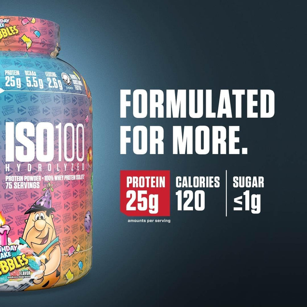 Dymatize ISO100 textura en primer plano, polvo fino para mezclas rápidas y solubles