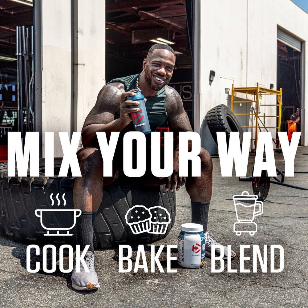 Comparación de porción Dymatize frente a mano para percibir tamaño real