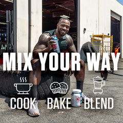Dymatize batido servido con cereal para inspirar consumo sabroso