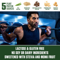 Botella deportiva con batido Dymatize Vegan Plant Protein Vainilla Suave tras entrenamiento, recuperación rápida