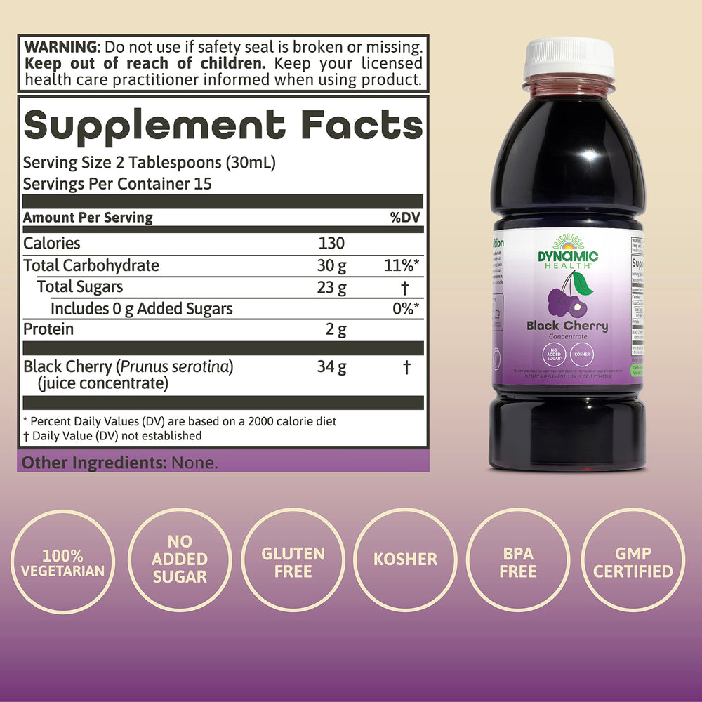 Dynamic Health etiqueta detalle que destaca ingredientes 100% jugo