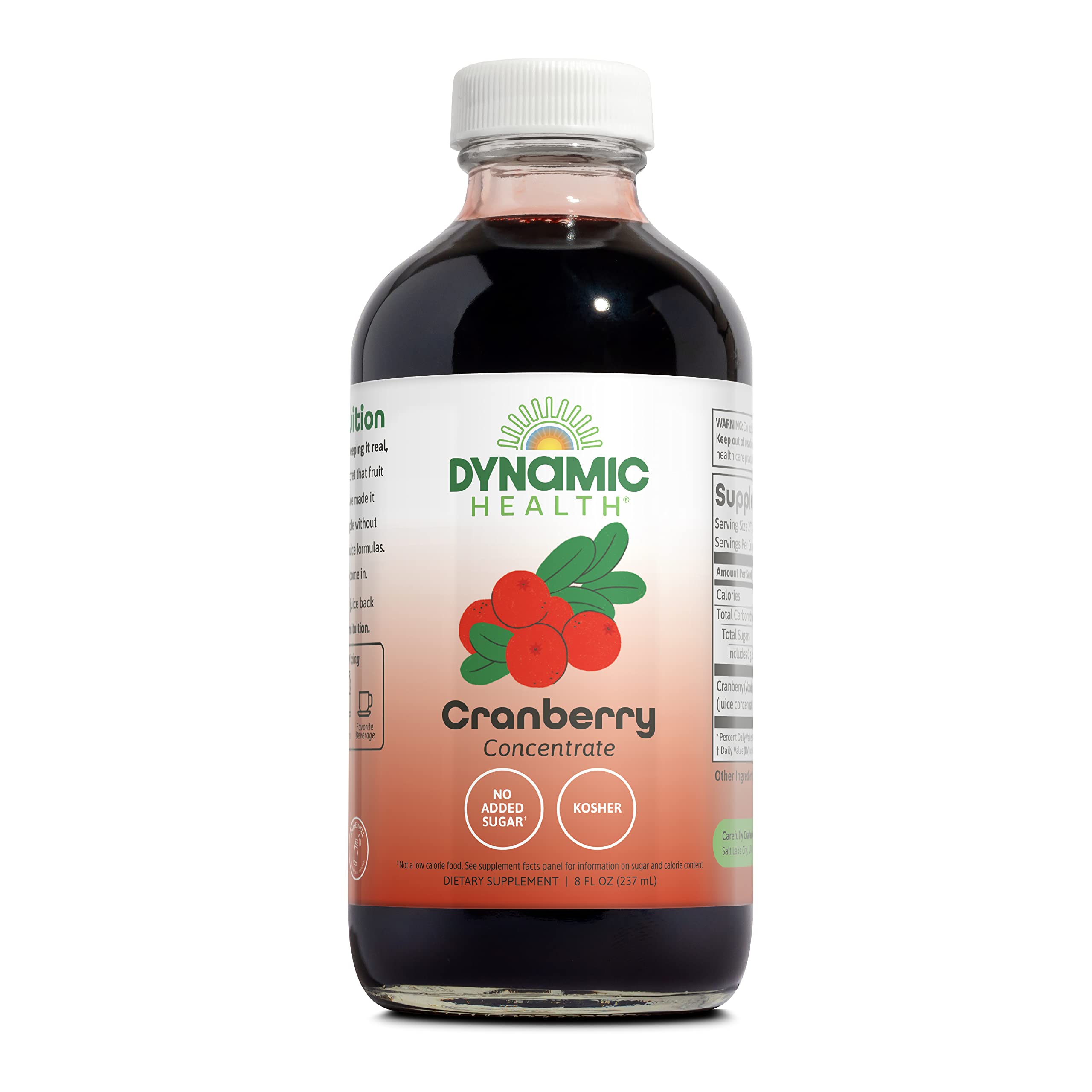 Dynamic Health botella frontal de concentrado de arándano, beneficio pureza y conveniencia