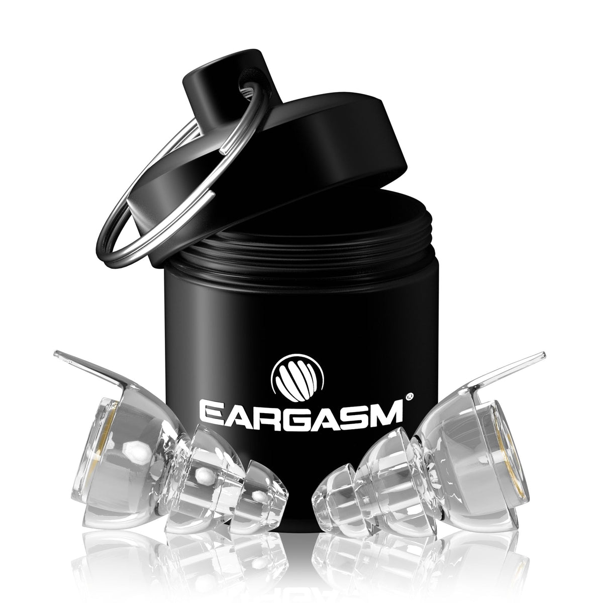 Eargasm vista frontal del tapón transparente con estética discreta y protección