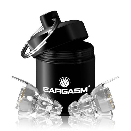 Eargasm vista frontal del tapón transparente con estética discreta y protección
