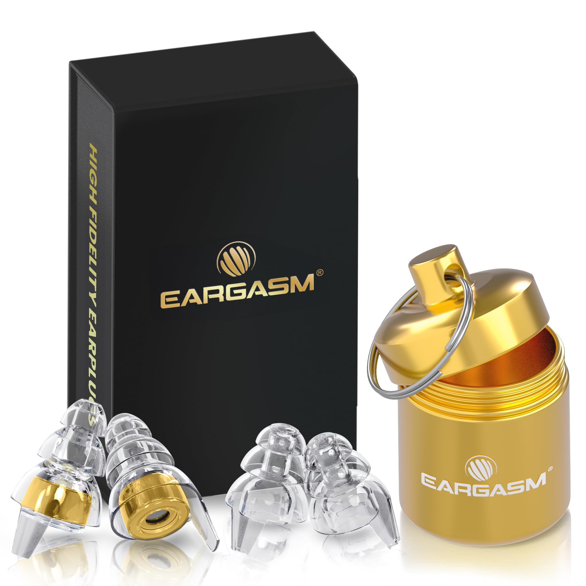 Eargasm High Fidelity Gold primer plano del filtro que preserva calidad sonora