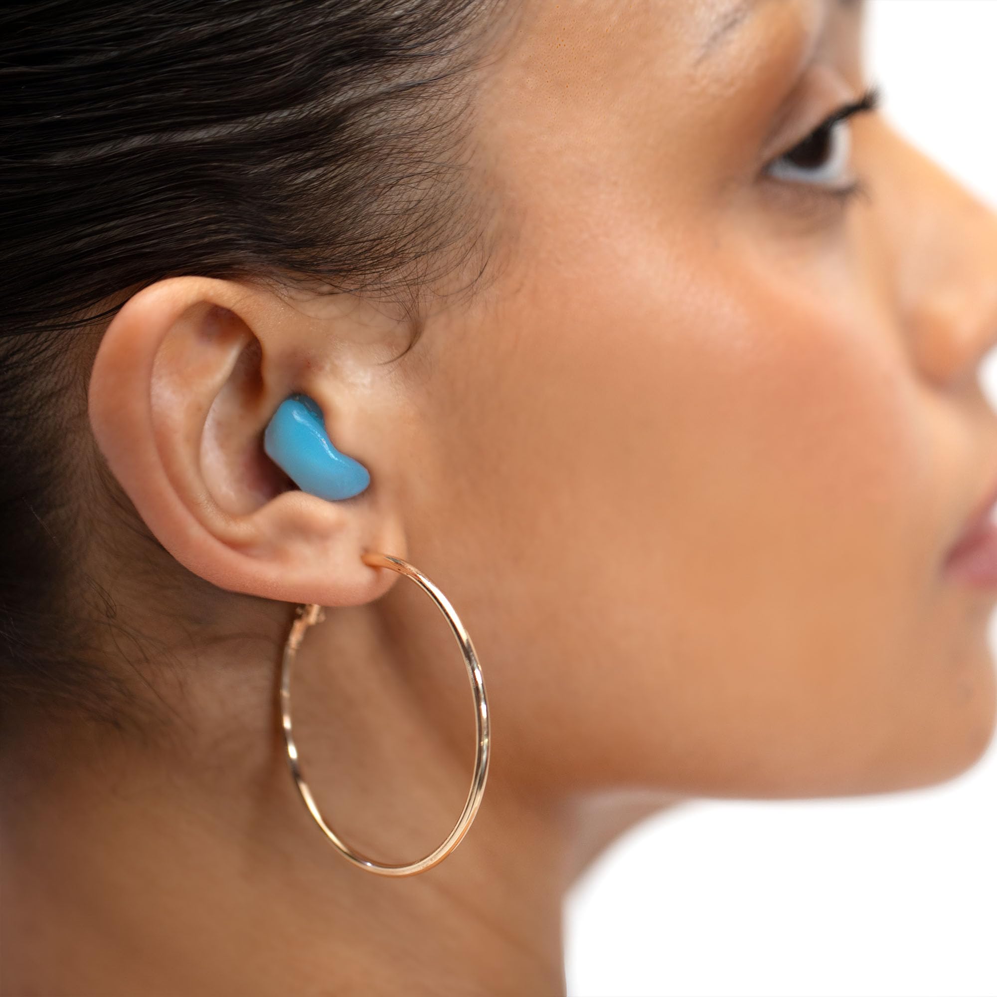 Eargasm detalle de textura azul suave, demuestra confort y adaptabilidad