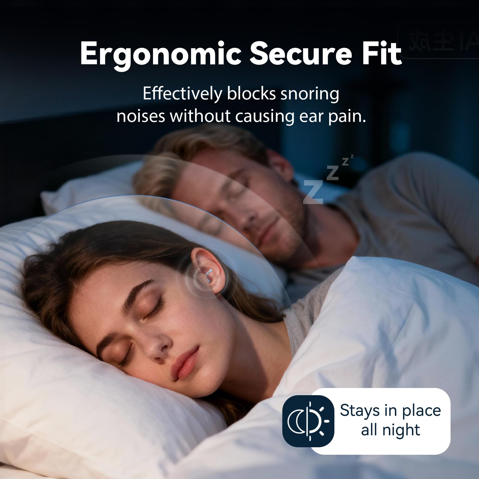 earhope persona durmiendo de lado usando tapón cómodo y estable