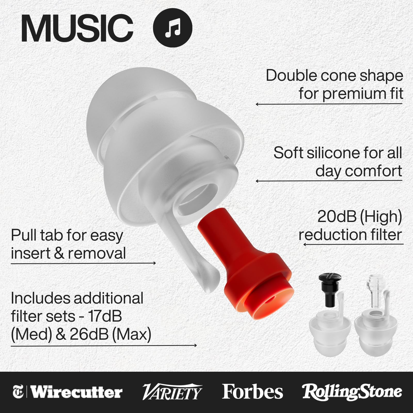 EarPeace filtros intercambiables en primer plano para control de decibelios