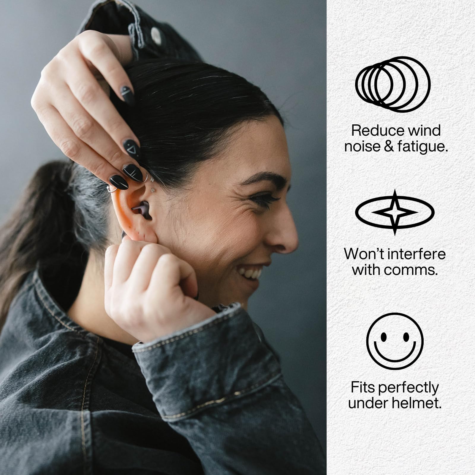 EarPeace textura del tapón que asegura confort prolongado con casco