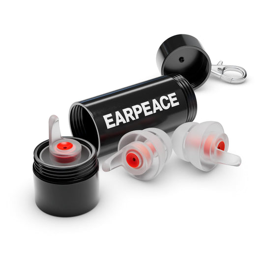 EarPeace frontal del embalaje mostrando contenido y ventaja de protección