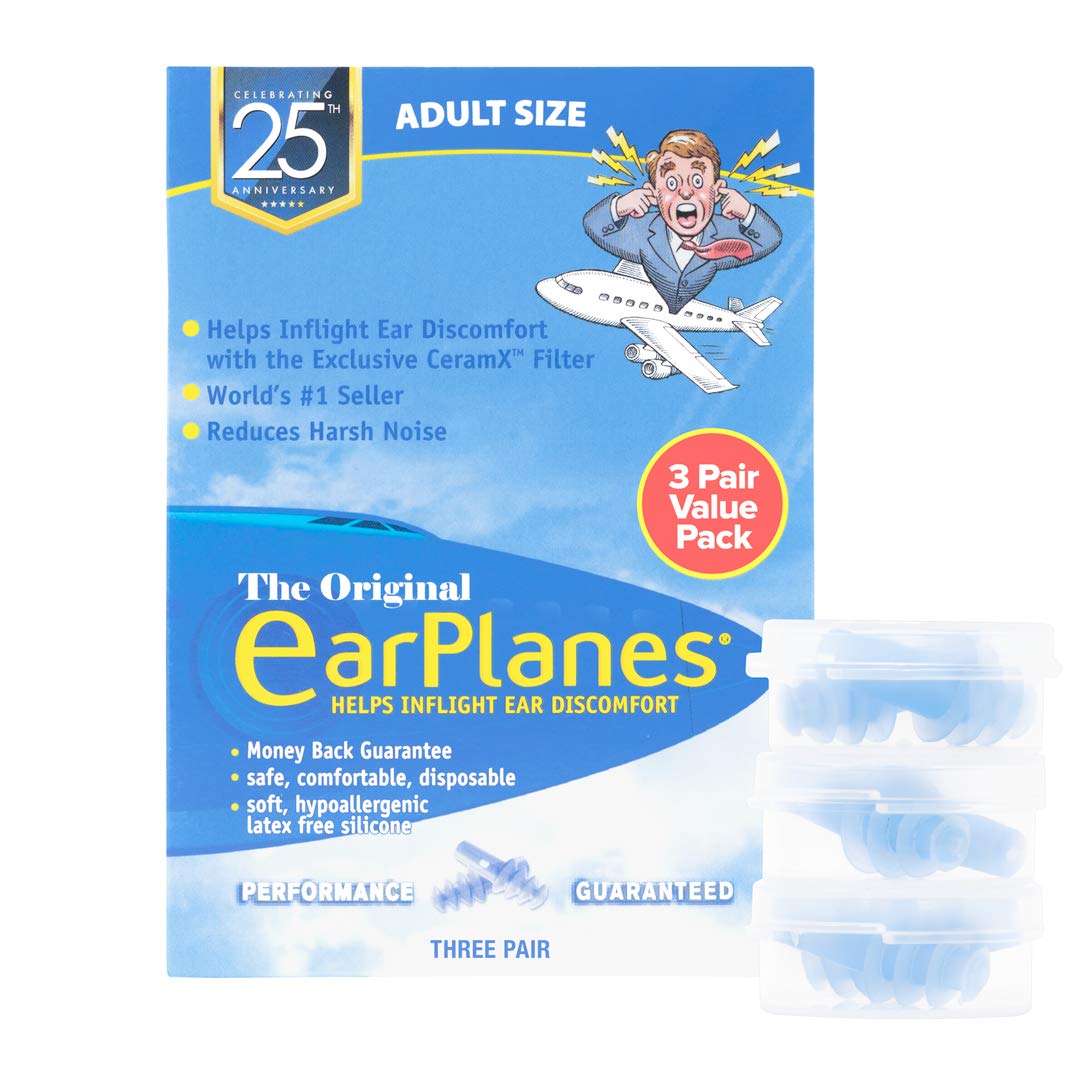 EarPlanes comparación de tamaño y pares listos para viajar