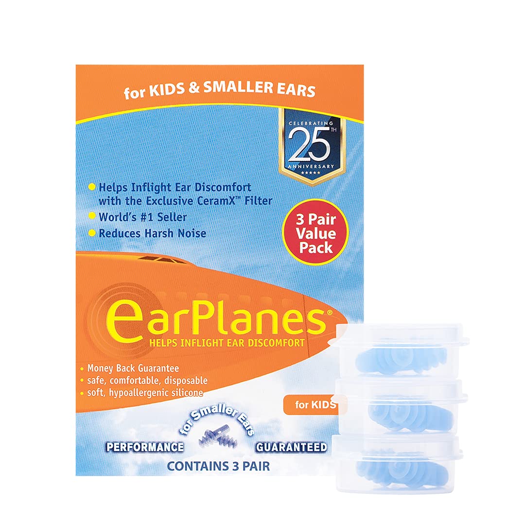EarPlanes niño usando tapón durante vuelo para comodidad y menos dolor