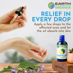 Earth Elements Organics aceite en el entorno del baño, muestra uso en rutina de cuidado personal