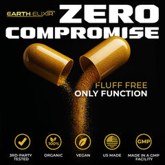 Earth Elixir junto a una regla para comparar tamaño del envase