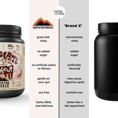 Earth Fed Muscle batido servido en entorno natural y refrescante