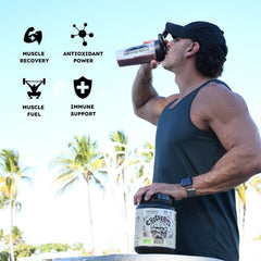 Earth Fed Muscle cucharada mostrando porción de 25 g de proteína
