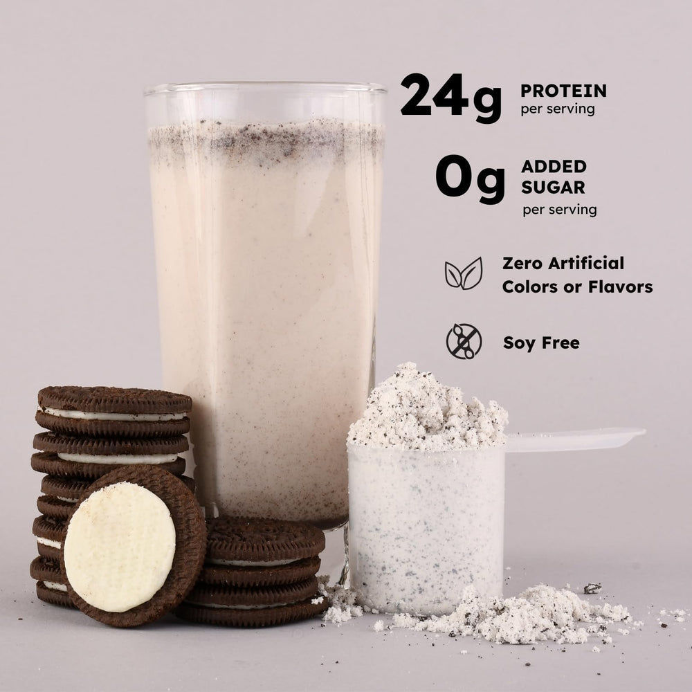 Earth Fed Muscle etiqueta nutricional enfocada en 24 g de proteína por porción