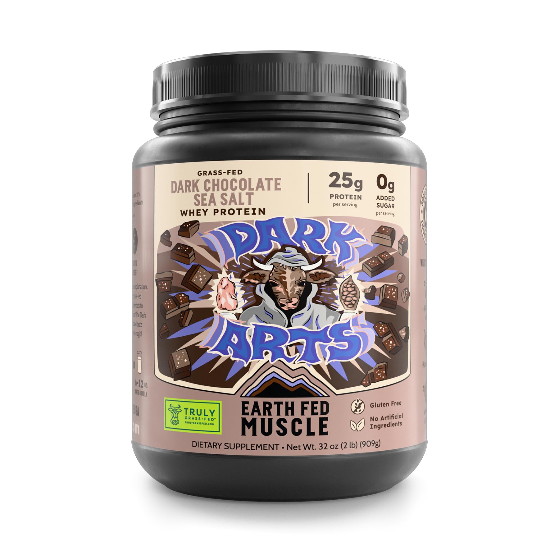 Earth Fed Muscle envase frontal mostrando etiqueta y beneficio proteína limpia